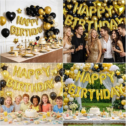 Gold Happy Birthday Balloons Banner, 16 Inch Pink Letters Aluminum Foil Balloon - Image 5