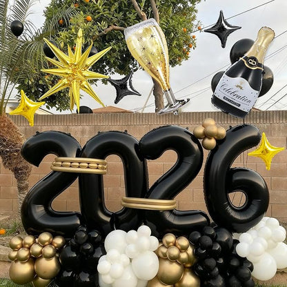 Black 2026 Balloons, 40 Inch Number 2026 Black Foil Balloons, Champagne Bottle - Image 5