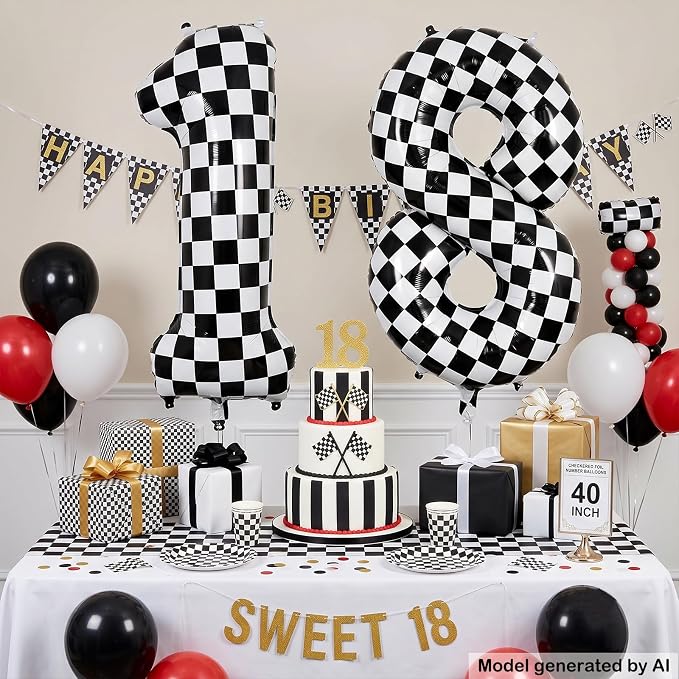 40" Checkered Number 18 Balloon - Image 3