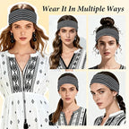 Boho Headbands for Women 6 Pack Non-Slip Fashion Elastic Hair Bands, Boho Head Bands Stretchy Soft Cloth Sweat Band, Workout Athletic Headbands for Yoga Running Gym Sports