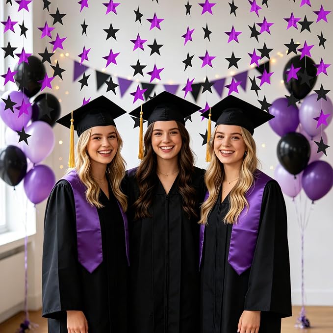 BEISHIDA 6Pcs Black and Purple Star Garland Decor Twinkle Paper Star Streamers - Image 6