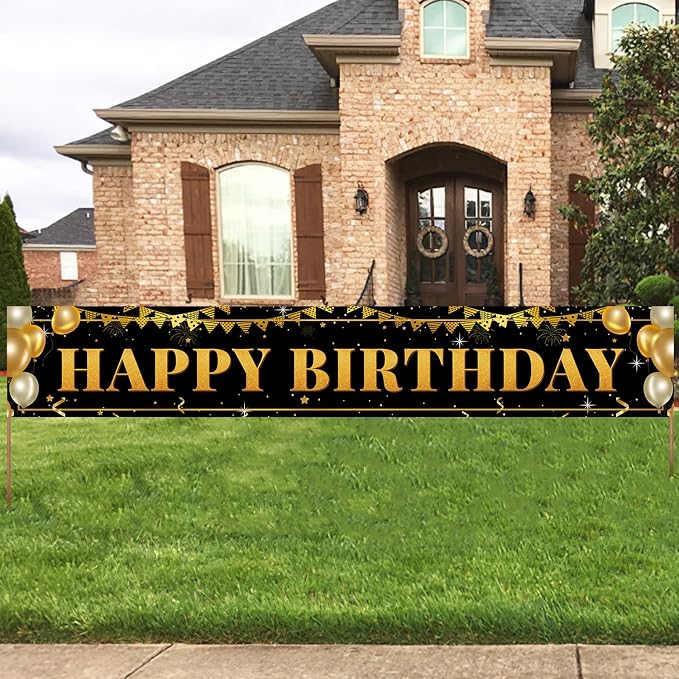Black Gold Birthday Banner for Happy 1st to 100th by TZSS