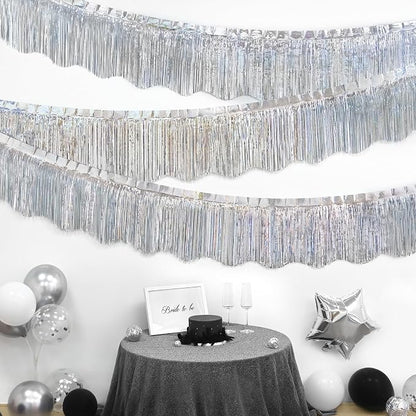 LOLStar Silver Foil Fringe Tinsel Garland, Tinsel Streamers Banner, 6 Pack | - Image 2