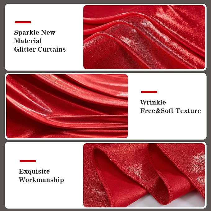 10x10ft Thick Red Glitter Backdrop Curtain Panels - Image 3