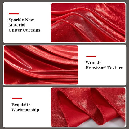 10x10ft Thick Red Glitter Backdrop Curtain Panels - Image 3