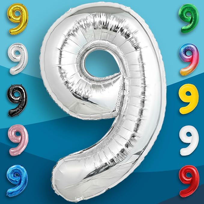 Silver Number Balloon 9 Mylar Foil Balloons 16 inch Small - Image 3