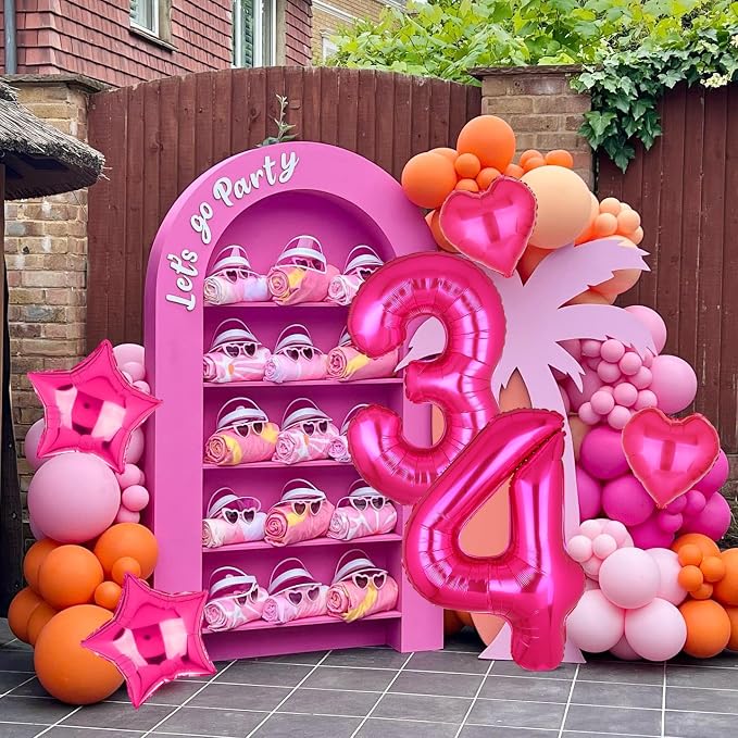 40 Inch Number Balloons Hot Pink 4 Cowgirl Pink 4th Birthday Decor 9 Pcs | - Image 5