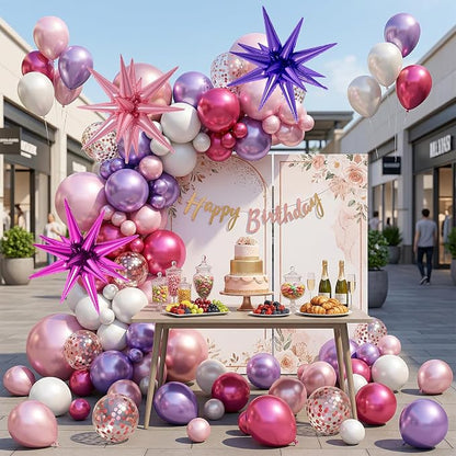 22/27 Inch Hot Pink Purple Star Balloons, Cone Spike Balloon, Aluminum Foil - Image 5