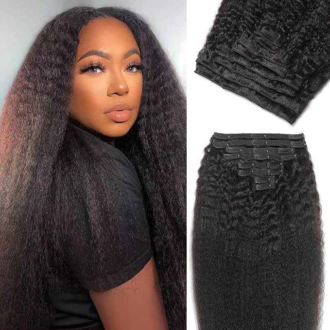 Straight Clip in Human Hair Extensions 110g 8Pcs with 18Clips Full Head for Black Women Natural Black Brazilian Clip in Hair Extension Human Hair Kinky Straight Clip Ins for Women（1B 18Inch）