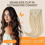 DOORES Seamless Clip in Hair Extensions, Dark Blonde Highlighted Bleach Blonde 110g 20 Inch 7pcs, Straight Remy Hair Extensions with Invisi Edge
