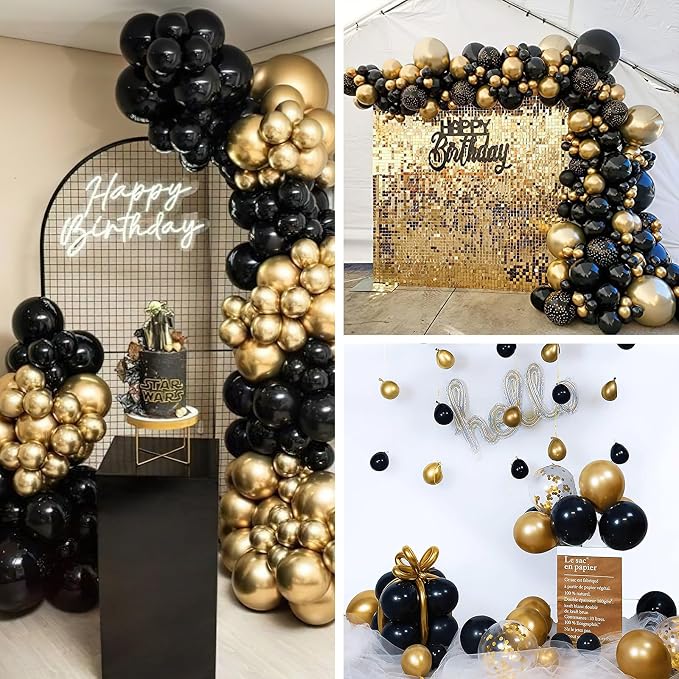 PartyWoo Black and Gold Balloons 66pcs 12 Inch Black Chrome Gold Balloons | - Image 3