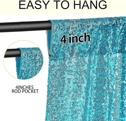 2×8FT-4PCS Turquoise Sequin Backdrop Curtains Panels, Photography Backdrop - Image 5