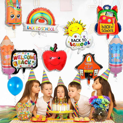9 Pcs Back to School Balloons, Rainbow Balloon, Colorful Schoolbag Pencil Foil - Image 3