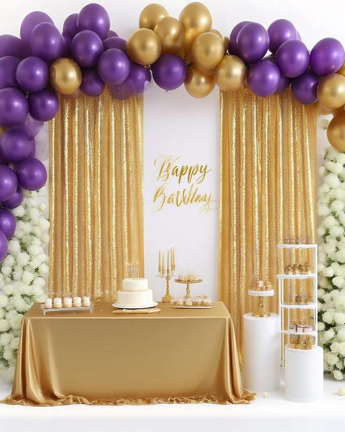 Gold Curtains Backrop for Wedding Parties: 3ftx8ft Gold Sequin Backdrop | 2 by QueenDream