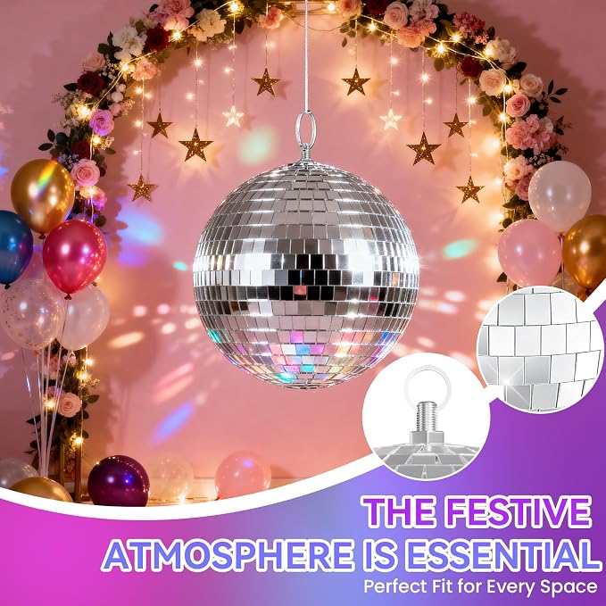 Youdepot 8-Inch Silver Disco Ball 2-Pack Mirror Ball | Hanging Mirror Ball - Image 2