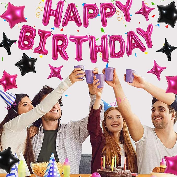 TONIFUL Hot Pink Birthday Decoration Kit 16 Inch Happy Birthday Balloon | 16 - Image 5