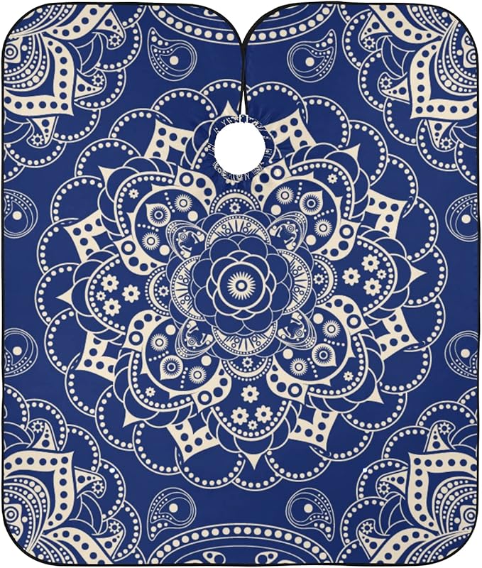 ALAZA Blue Mandala Barber Cape for Men Women, Waterproof Haircut Apron Beard Shaving Bib Hair Cutting Cloth 55 x 65 Inch