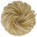FESHFEN Messy Bun Hair Piece - Large Elastic Wavy Curly Hair Bun Scrunchies Ponytail Extensions Synthetic Chignon Hairpieces for Women, Light Ash Brown & Bleach Blonde 1.94oz