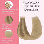 GOO GOO Tape in Hair Extensions Human Hair, #(T12A/18H) P18H Ash Beige Blonde Blend, 24inch 50g 20pcs, Skin Weft Seamless Invisible, Silky Straight with Thick Ends, Remy Human Hair