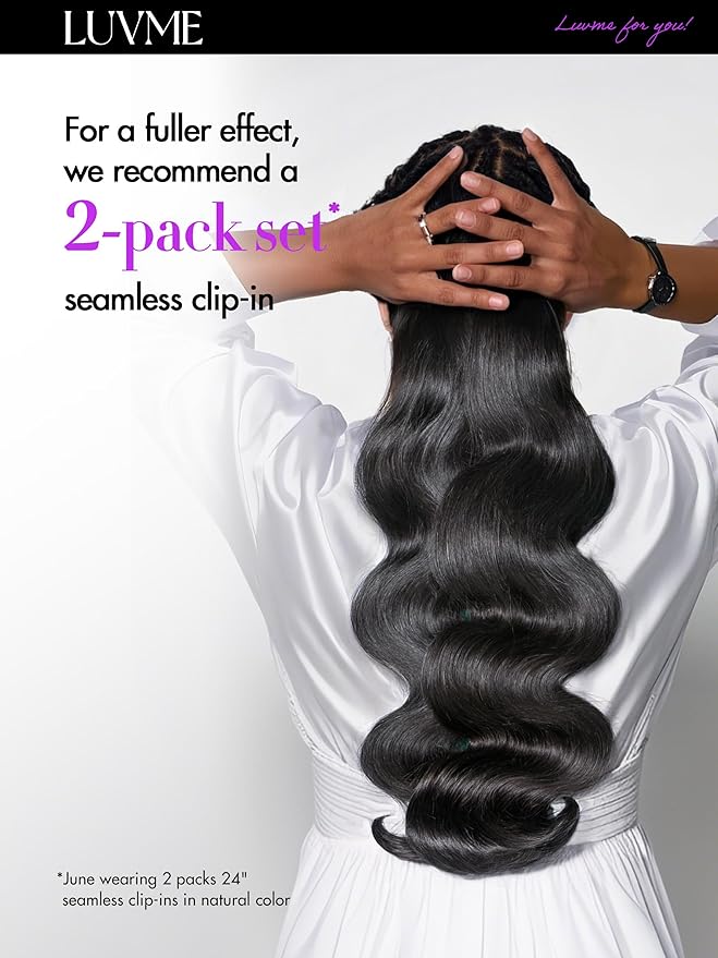 LUVME Body Wave Seamless 2 Pack 220g 14Pcs Clip in Hair Extensions Full Max with 18inch Remy Human Hair Extensions, Natural Black 100% Real Soft Hair