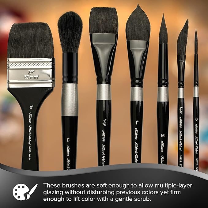 Silver Brush Limited WC-3204s Black Velvet Watercolor Round Set, Set of 3, Sizes 0, 2, and 4 Round Paintbrushes, Short Handle