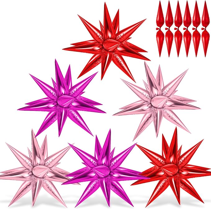 72 Pcs Pink Red Rose Gold Star Balloons, Big 26 Inch Explosion Foil Cone by GCTWFYK