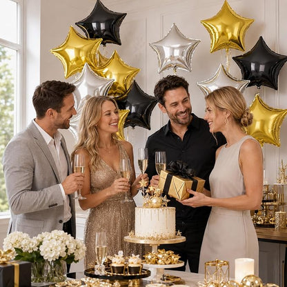 Black Gold Foil Star Balloons, 18 Inches Star Foil Balloons - Image 6