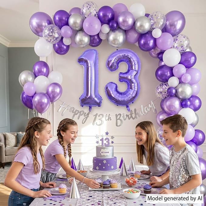 Purple Number 13 Balloon 40 Inch, Giant Metallic Foil Number 13 Balloons - Image 3