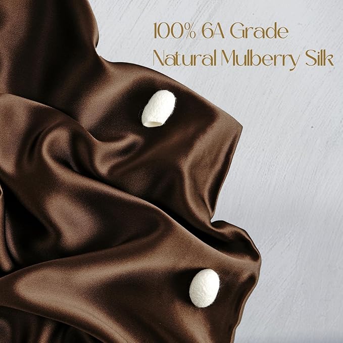ZIMASILK 100% Pure Mulberry Silk Pillowcase for Hair and Skin Health,Soft and Smooth,Both Sides Premium Grade 6A Silk,600 Thread Count,with Hidden Zipper,1pc(Standard 20''x26'',Chocolate)