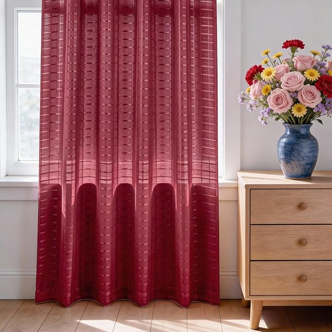 SpaceDresser Check Sheer Curtains 63 Inches Long - Image 3