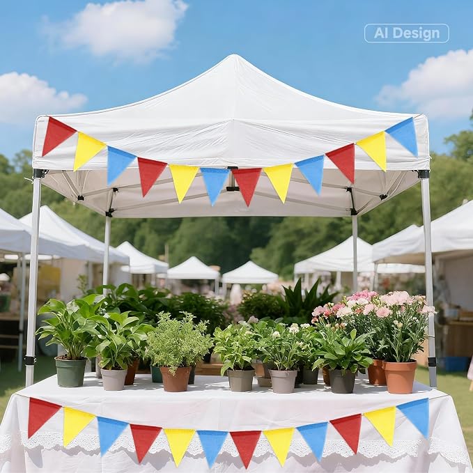 G2PLUS Pre-Strung Burlap Pennant Banners, 39Ft Red Yellow Blue Triangle Flag - Image 7