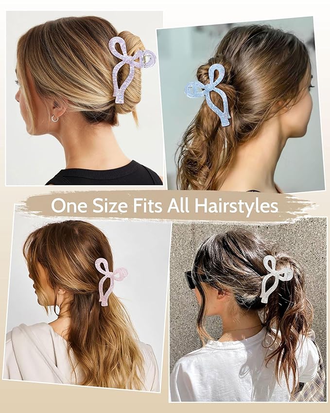 Mesovor 4 Pack Elegant Bow Hair Claw Clips, Nonslip 4.3" Large Hair Grip Hairclips for Thin and Thick | Acrylic Hair Strong Hold Hair Jaw Clamps (Mermaid Crack Colorful)