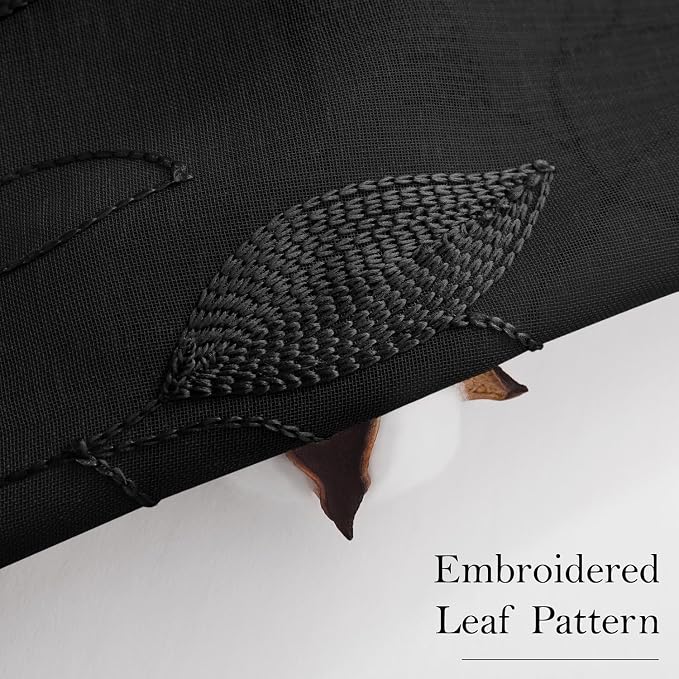 HOMEIDEAS Black Sheer Curtains 2 Panels, Embroidered Leaf Gothic, W52 x L96 | - Image 3