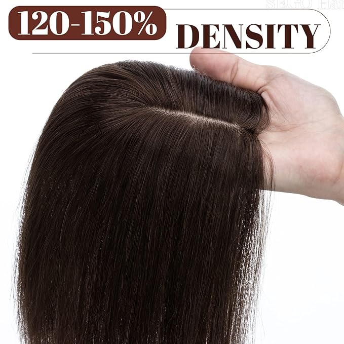 SEGO Real Human Hair Topper for Women without Bangs, Hair Topper with Anti-Slip Clips (6 Inch #2 Dark Brown)