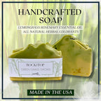 | 6 Lemongrass Rosemary Self Care Gifts for Women, Aromatherapy Epsom Salt Bath Soak, Lavender Soap, Bath Bombs, Bath Salts with Plant Based Loofa Dry Brushing Body Brush Gift