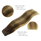 WENNALIFE Real Human Hair Extensions, 14 Inch 120g 7pcs Balayage Chocolate Brown to Caramel Blonde