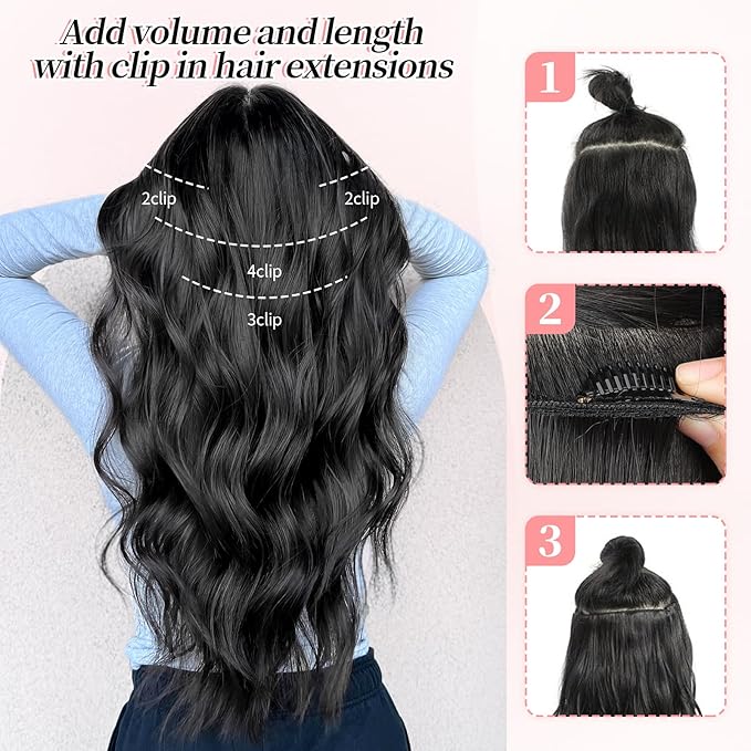 KooKaStyle Clip in Hair Extensions 4PCS Long Wavy Natural & Soft Hairpieces for Women 24 Inch for Women(Blonde with Pink Highlight)