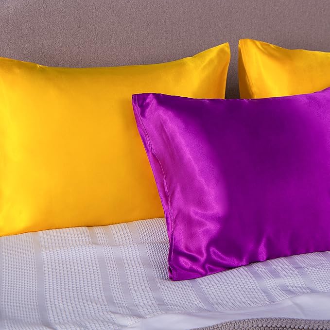 NTBAY 12 Pack Satin King Pillowcases for Hair and Skin, Luxurious and Silky Pillow Cases with Envelope Closure, 20 x 36 Inches, Yellow