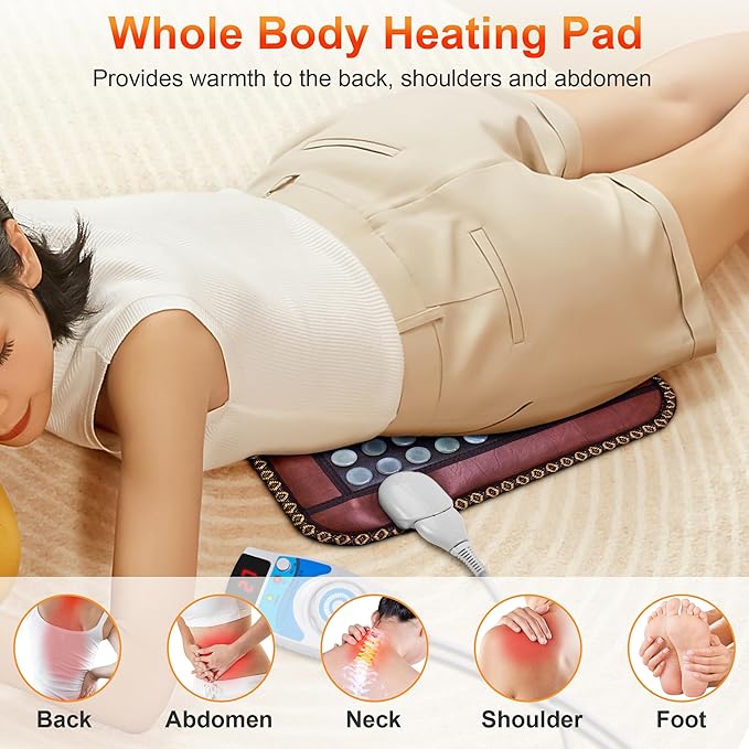 Natural Blue Jade Heating Pad, Infrared Heating Pad, Far Infrared Heating Pads with Travel Bag and Chair Strap, Smart Controller with Memory Function, Auto Shut Off (Brown, 17 in x 17 in)