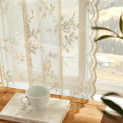 SEEKRIGHT Beige Lace Curtains 84 Inches Long Victorian Floral Sheer Curtains - Image 4