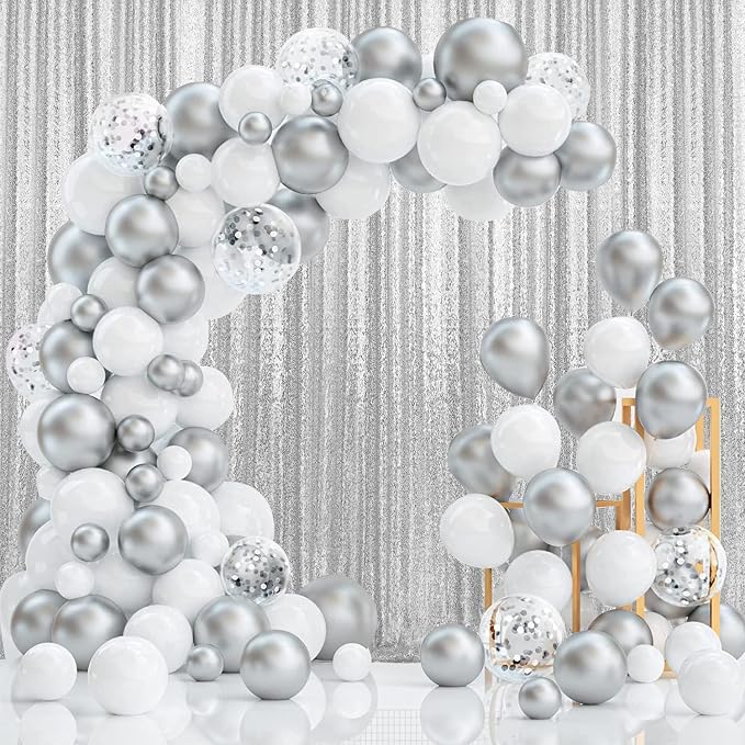 2×8FT-4PCS Silver Sequin Backdrop Curtains Panels, Photography Backdrop Glitter - Image 2