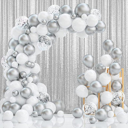 2×8FT-2PCS Silver Sequin Backdrop Curtains Panels, Photography Backdrop Glitter - Image 2