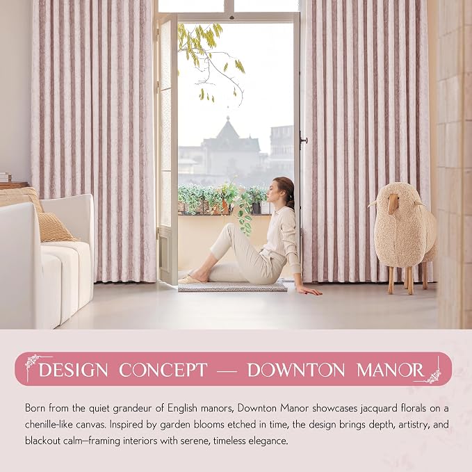 Beauoop Pink Floral Jacquard Blackout Curtains - Image 9