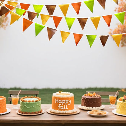 Fall Party Decorations Orange Green Gold Brown Metallic Fabric Triangle Pennant - Image 4