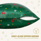 THXSILK Christmas Style 6A+ Grade Mulberry Silk Pillowcase for Hair and Skin, 22 Momme 100% Pure Silk Pillow Case with Hidden Zipper, Christmas Holly Printed Pillow Cover(Standard Size 20"x26", Green)