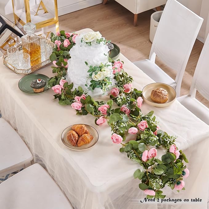 Artificial Flower Garland 2pcs 5.4ft Floral Rose Vine Decor, Hanging Faux Roses - Image 2