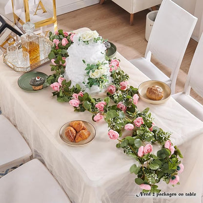 Artificial Flower Garland 2pcs 5.4ft Floral Rose Vine Decor, Hanging Faux Roses - Image 2