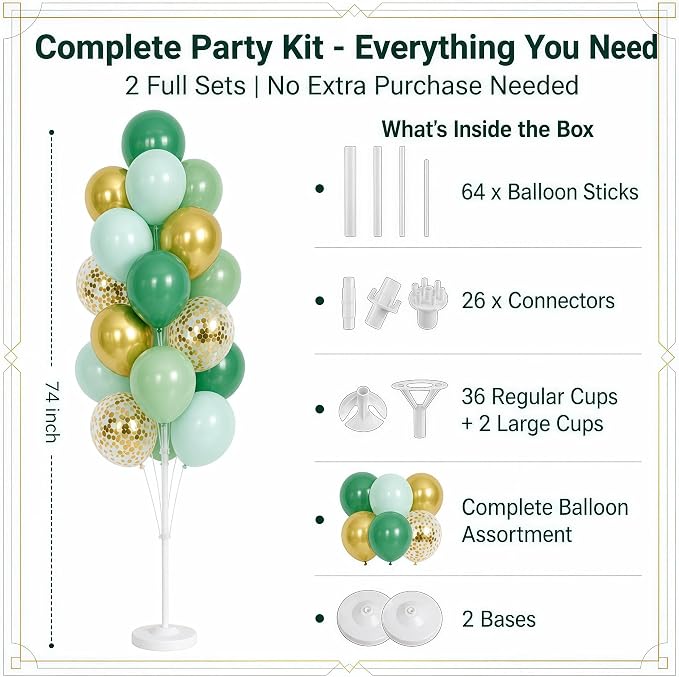 Hiins 2 Set Sage Green Gold Party Balloon Column Kit - Image 3
