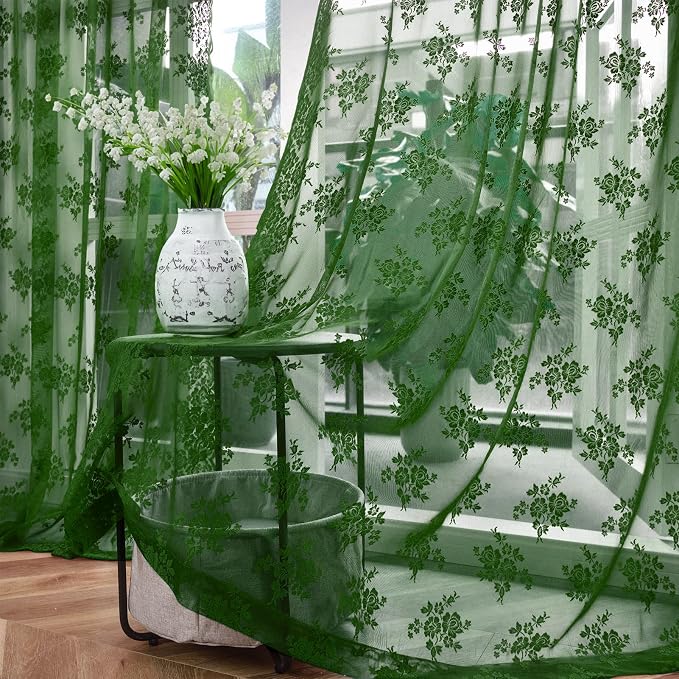 Kotile Dark Green Sheer Lace Curtains by Kotile+Curtains
