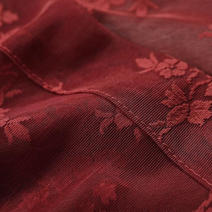 Kotile Burgundy Lace Curtains for Living Room Floral 42 x 84 Inch, 2 Panels | - Image 8